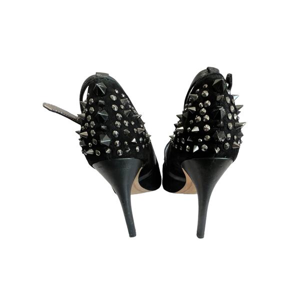 Sam Edelman Moto Studded Black Suede Peep Toe Stilettos Women's Size 7 Bikercore - Picture 2 of 6